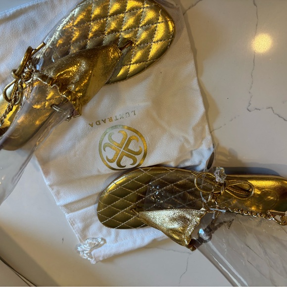 NWT Luxtrada 18K Gold plated metallic leather Women's Sandals refined elegance - Picture 6 of 16
